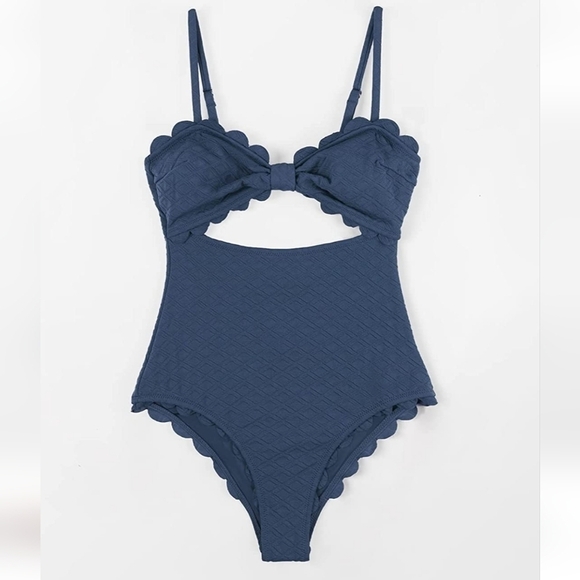 NEW! Blue one piece swimsuit! Beach pool vacation travel resortwear size large. - Picture 3 of 8